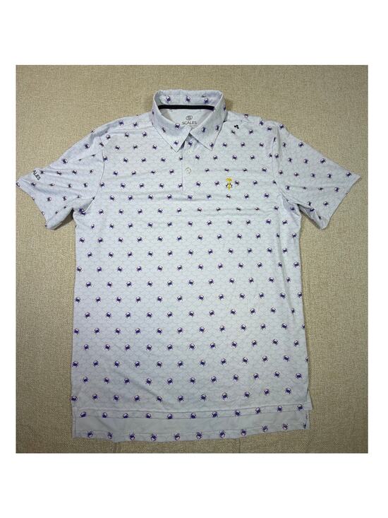 Other - Scales Men L White Blue Crab Print Short Sleeve Polo Athletic Golf Shirt Casual